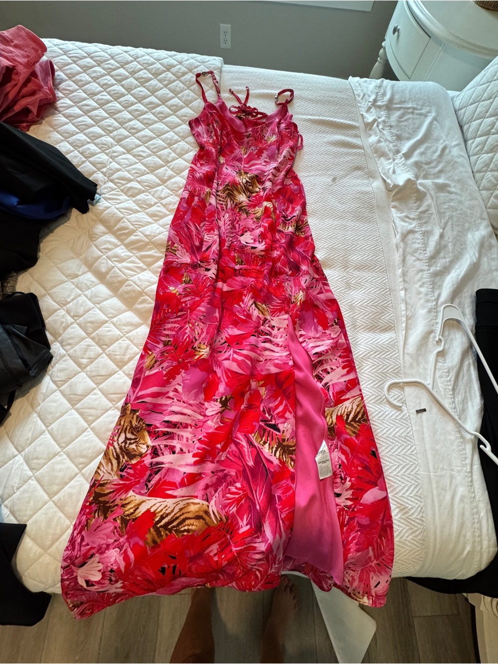 White House Black Market Pink Tropical Floral Maxi Dress
